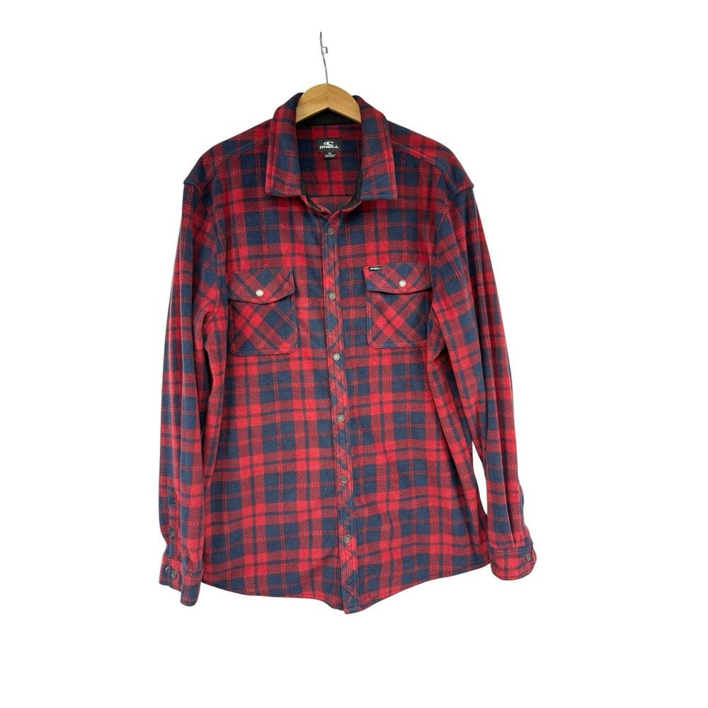 O’neill Red Blue Fleece Plaid Shacket Shirt Jacket Layer Mens Xl